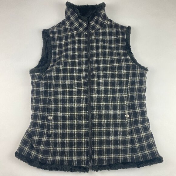 Woolrich Vest Women's Size Medium Wool Blend Faux Fur Plaid - Picture 1 of 14
